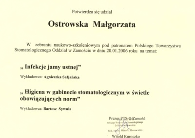 Stomatologia Dentica - Zaświadczenie - Małgorzata Ostrowska