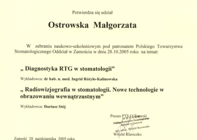Stomatologia Dentica - Zaświadczenie - Małgorzata Ostrowska