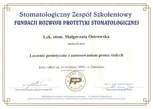 Stomatologia Dentica - Certyfikat SZS