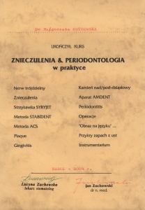 Stomatologia Dentica - Certyfikat - Znieczulenia